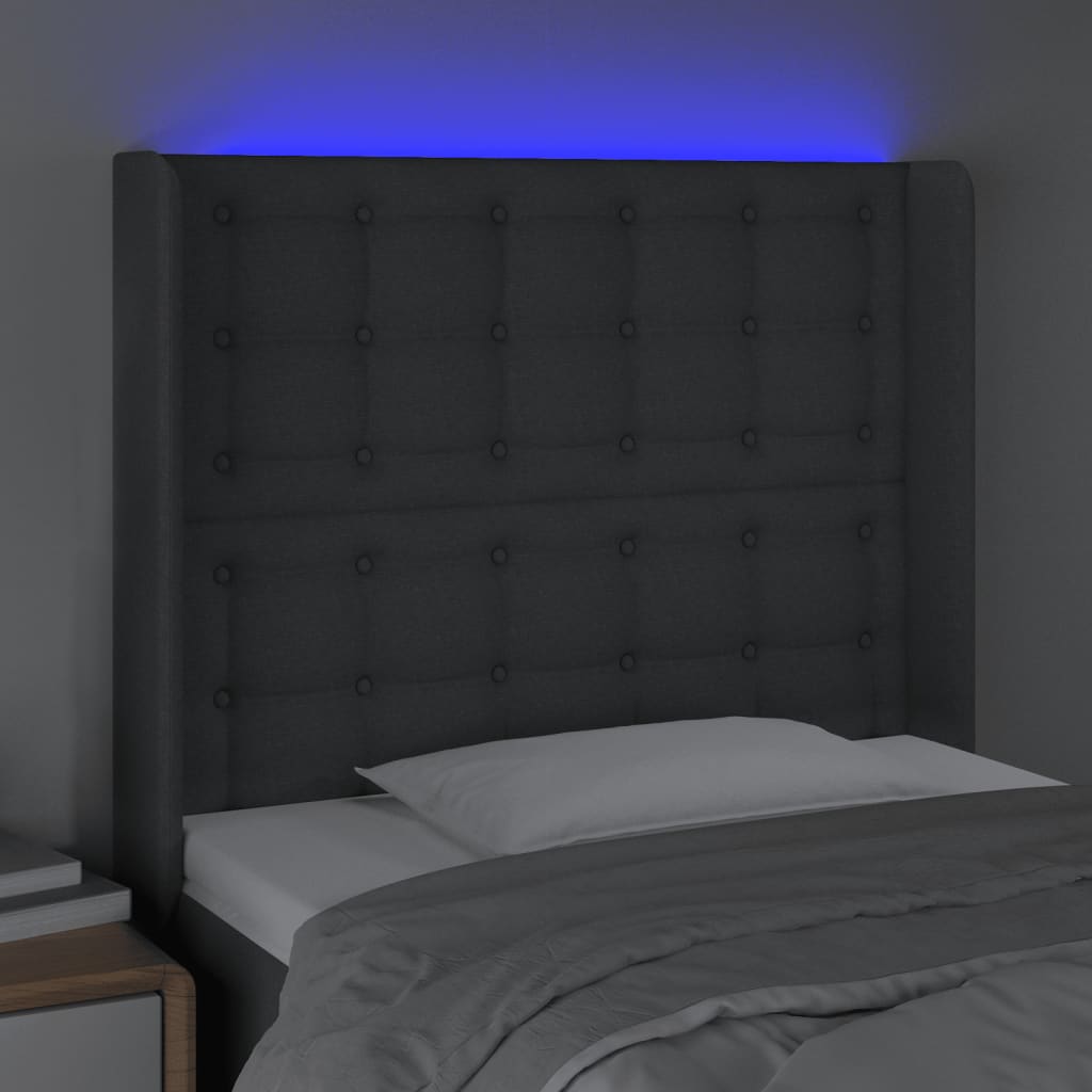vidaXL Zagłówek do łóżka z LED, ciemnoszary, 103x16x118/128cm, tkanina