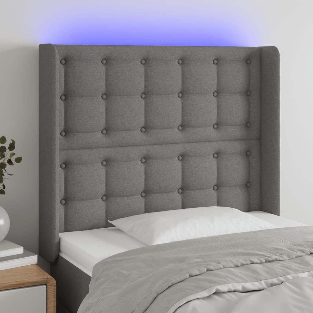 vidaXL Zagłówek do łóżka z LED, ciemnoszary, 103x16x118/128cm, tkanina