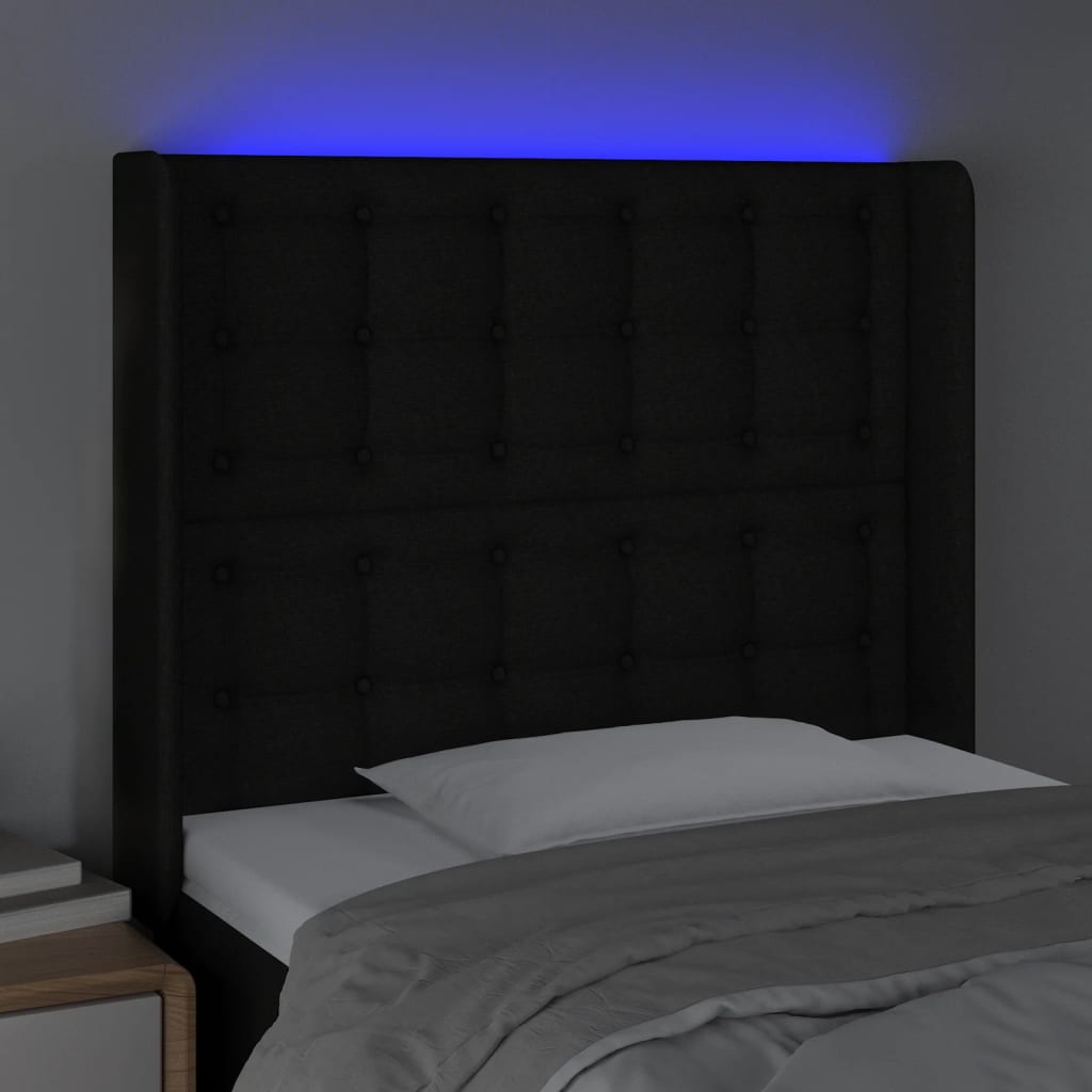 vidaXL Zagłówek do łóżka z LED, czarny, 103x16x118/128 cm, tkanina