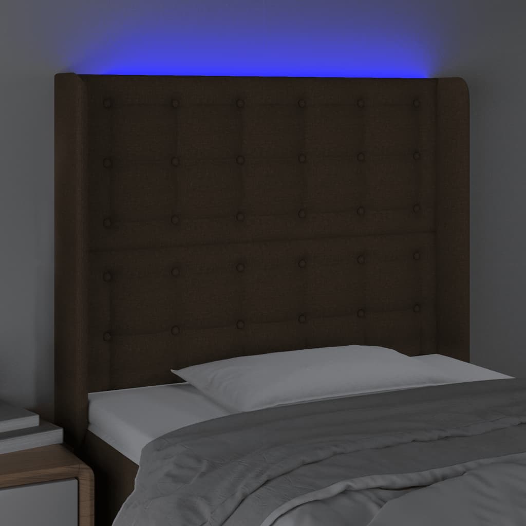 vidaXL Zagłówek do łóżka z LED ciemnobrązowy 103x16x118/128 cm tkanina
