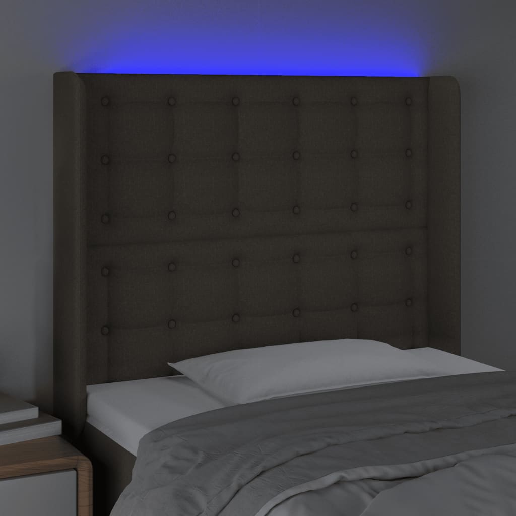 vidaXL Zagłówek do łóżka z LED, taupe, 103x16x118/128 cm, tkanina