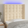 vidaXL Zagłówek do łóżka z LED, kremowy, 103x16x118/128 cm, tkanina