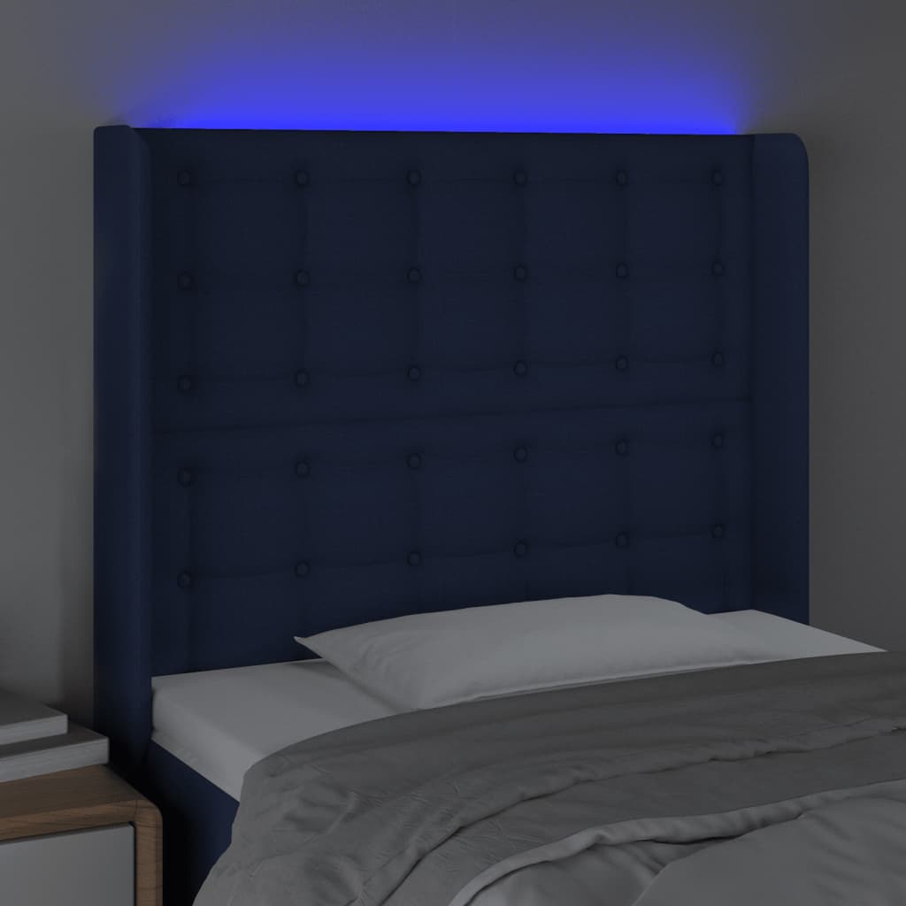 vidaXL Zagłówek do łóżka z LED, niebieski, 103x16x118/128 cm, tkanina