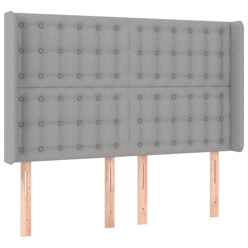 vidaXL Zagłówek do łóżka z LED, jasnoszary, 147x16x118/128 cm, tkanina