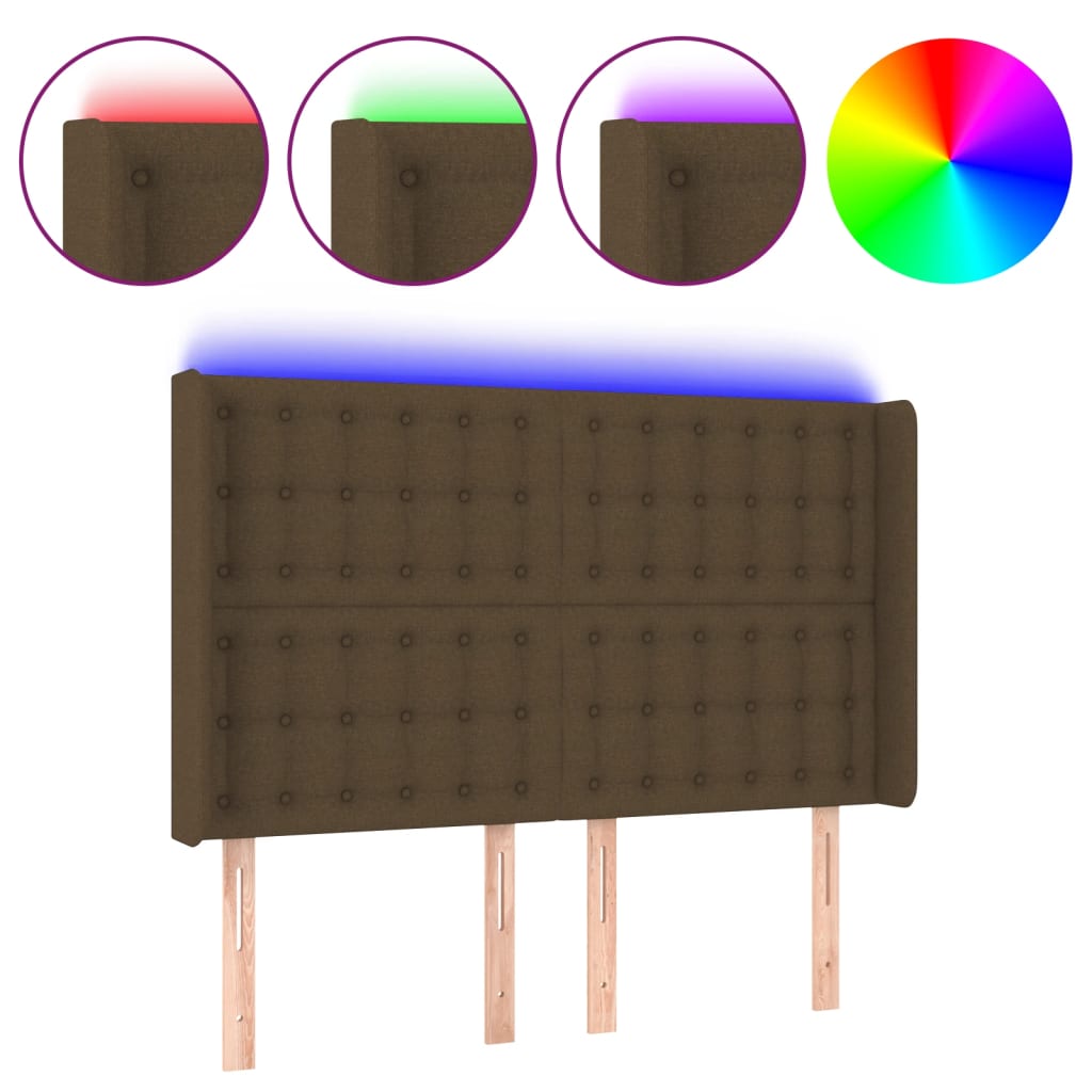vidaXL Zagłówek do łóżka z LED ciemnobrązowy 147x16x118/128 cm tkanina