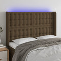 vidaXL Zagłówek do łóżka z LED ciemnobrązowy 147x16x118/128 cm tkanina