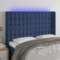 vidaXL Zagłówek do łóżka z LED, niebieski, 147x16x118/128 cm, tkanina