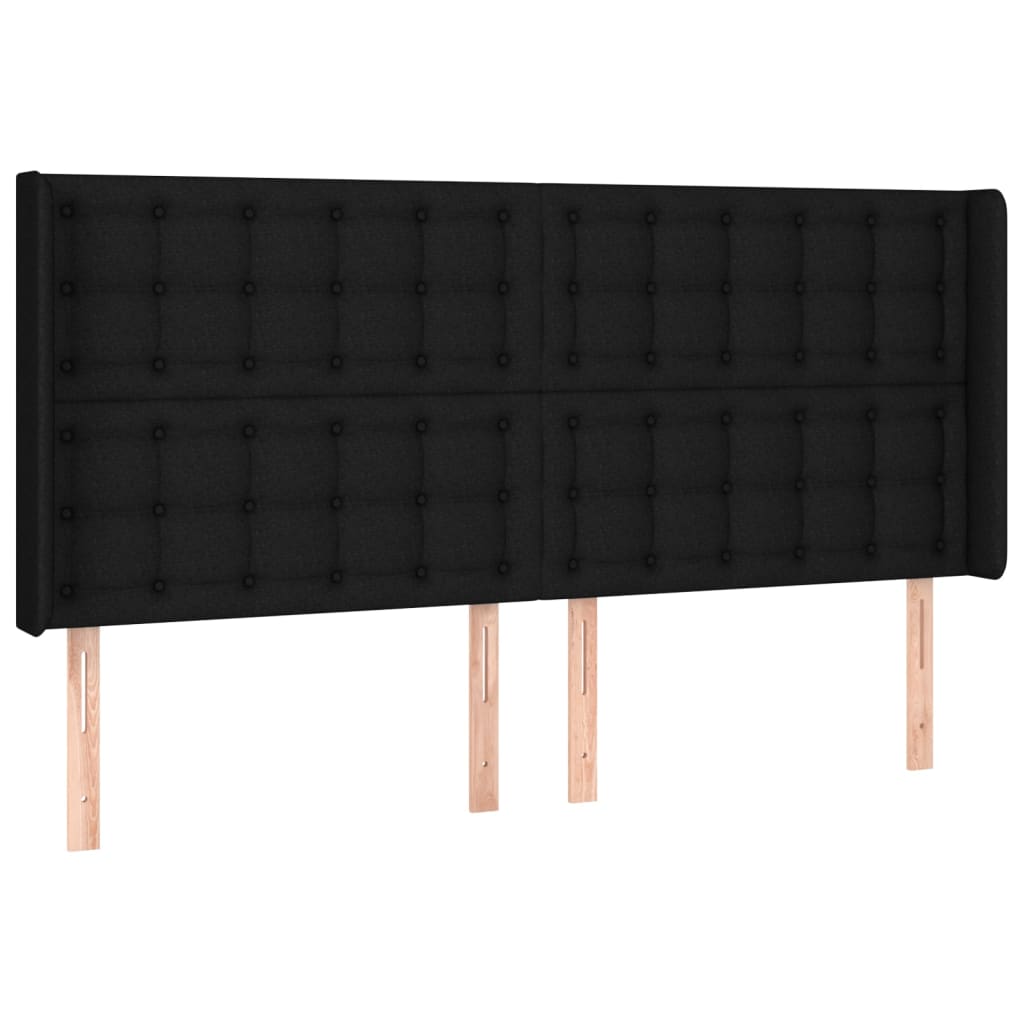 vidaXL Zagłówek do łóżka z LED, czarny, 163x16x118/128 cm, tkanina