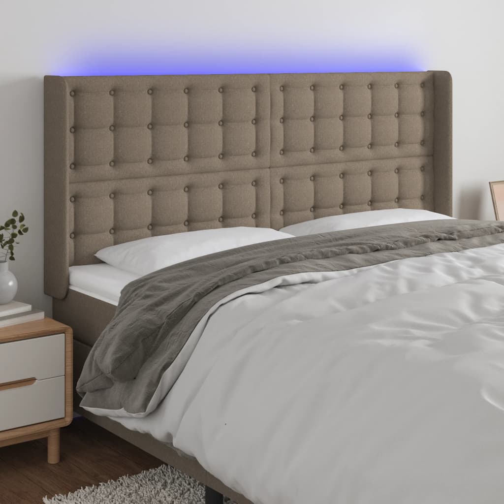 vidaXL Zagłówek do łóżka z LED, taupe, 163x16x118/128 cm, tkanina