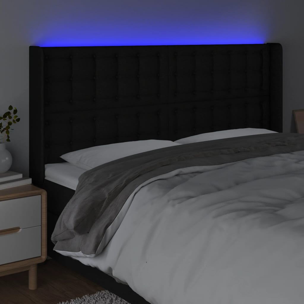 vidaXL Zagłówek do łóżka z LED, czarny, 183x16x118/128 cm, tkanina