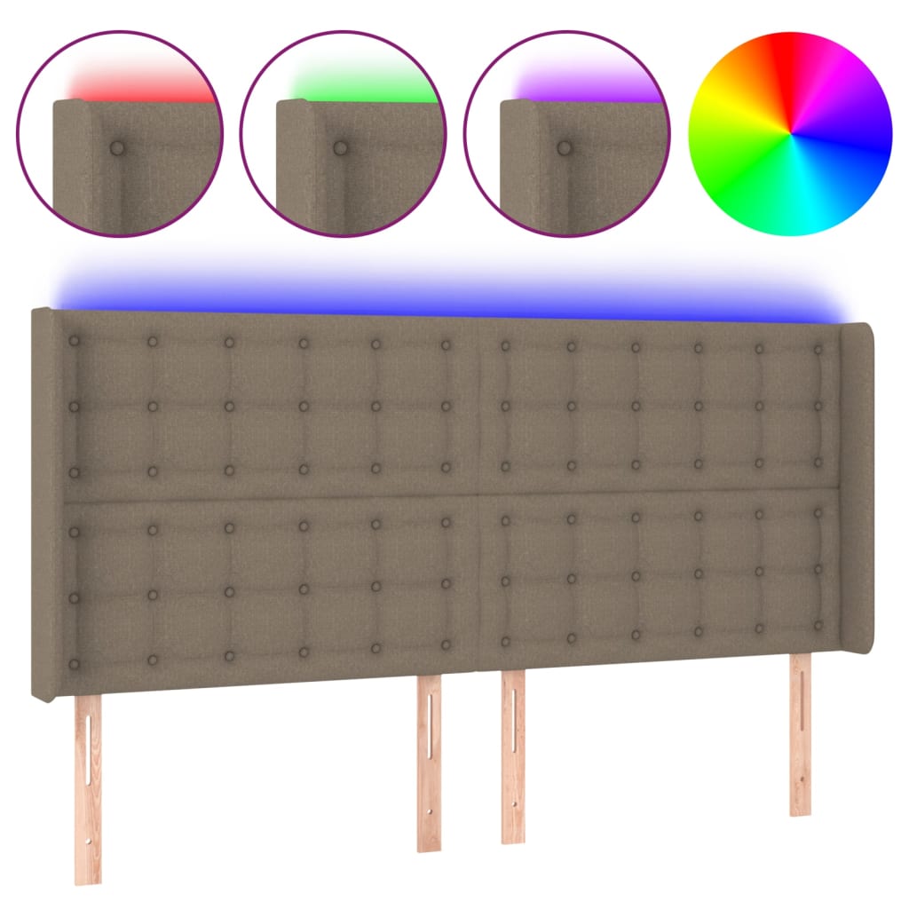 vidaXL Zagłówek do łóżka z LED, taupe, 183x16x118/128 cm, tkanina