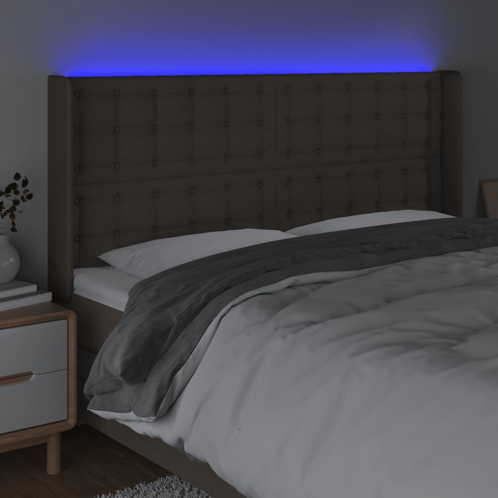 vidaXL Zagłówek do łóżka z LED, taupe, 183x16x118/128 cm, tkanina