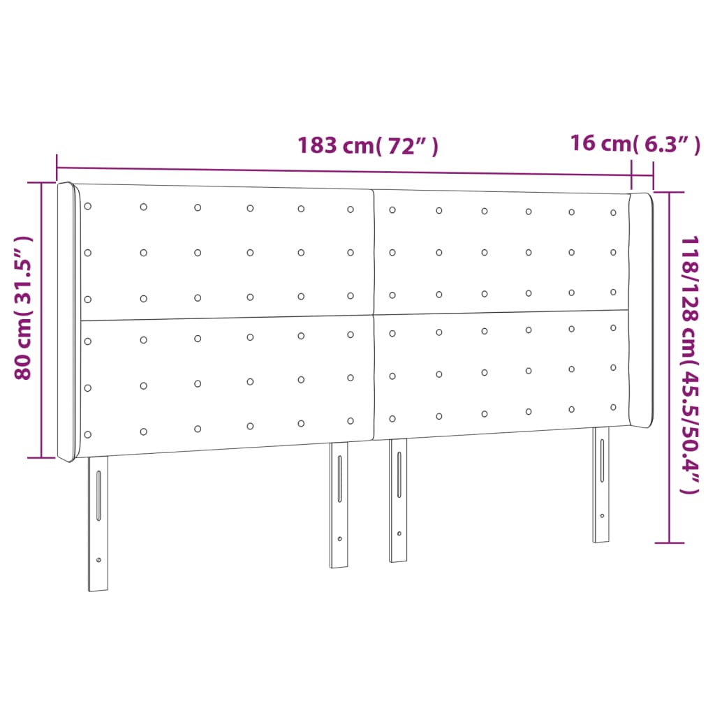 vidaXL Zagłówek do łóżka z LED, taupe, 183x16x118/128 cm, tkanina