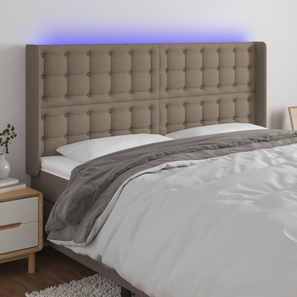 vidaXL Zagłówek do łóżka z LED, taupe, 183x16x118/128 cm, tkanina