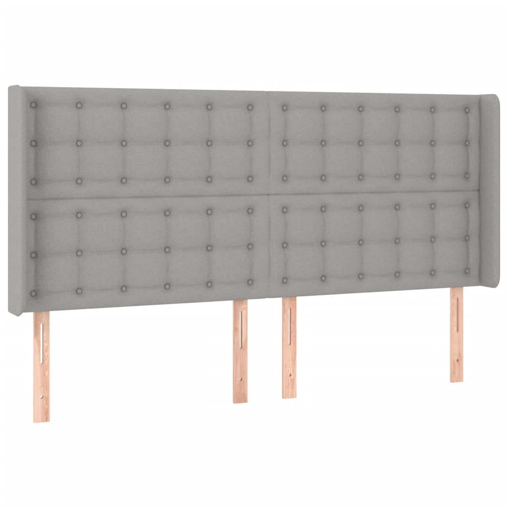 vidaXL Zagłówek do łóżka z LED, jasnoszary, 203x16x118/128 cm, tkanina