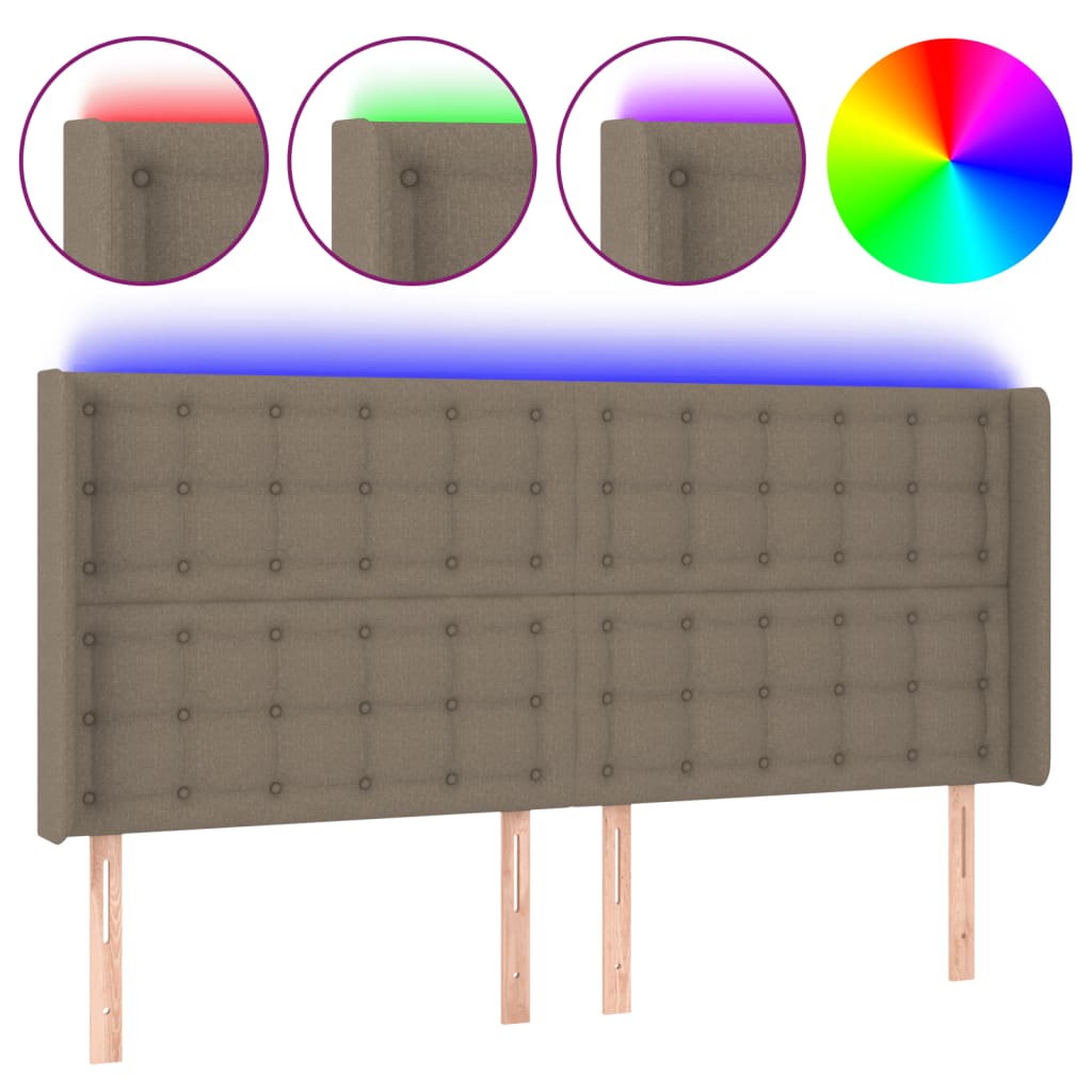 vidaXL Zagłówek do łóżka z LED, taupe, 203x16x118/128 cm, tkanina