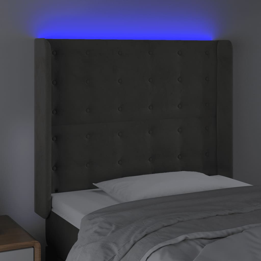 vidaXL Zagłówek do łóżka z LED, ciemnoszary, 83x16x118/128 cm, aksamit