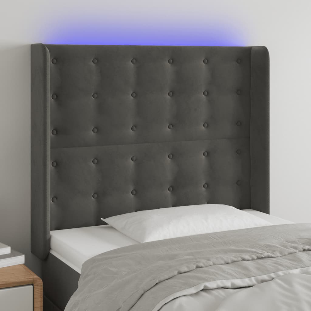 vidaXL Zagłówek do łóżka z LED, ciemnoszary, 83x16x118/128 cm, aksamit