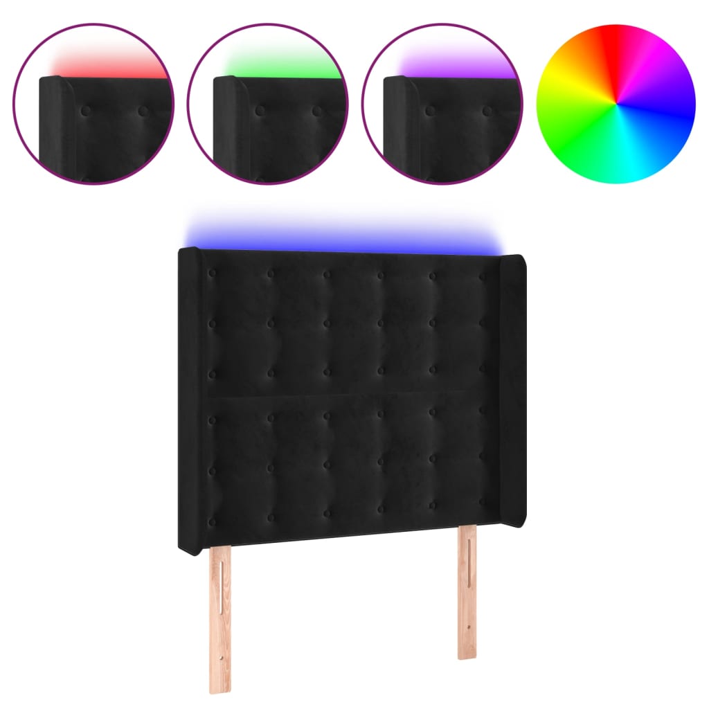 vidaXL Zagłówek do łóżka z LED, czarny, 83x16x118/128 cm, aksamit