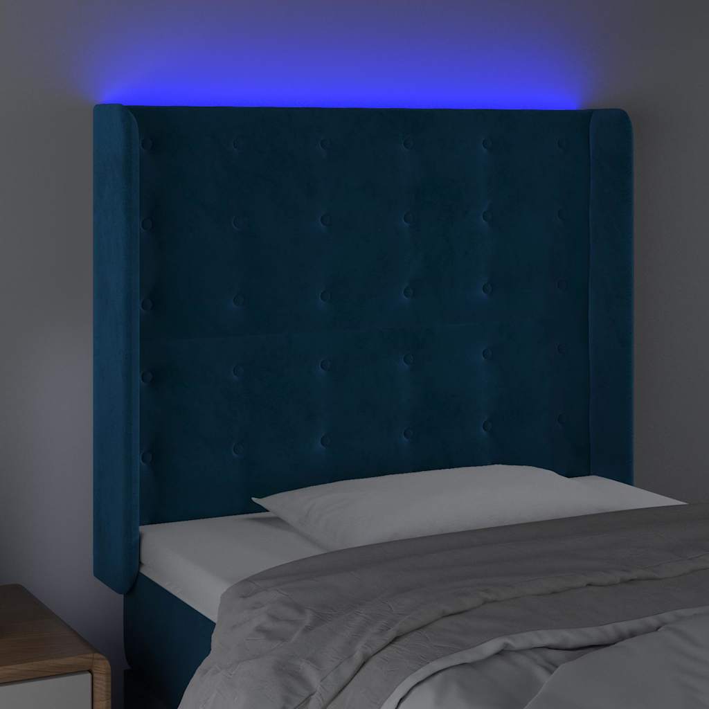 vidaXL Zagłówek do łóżka z LED ciemnoniebieski 83x16x118/128cm tkanina