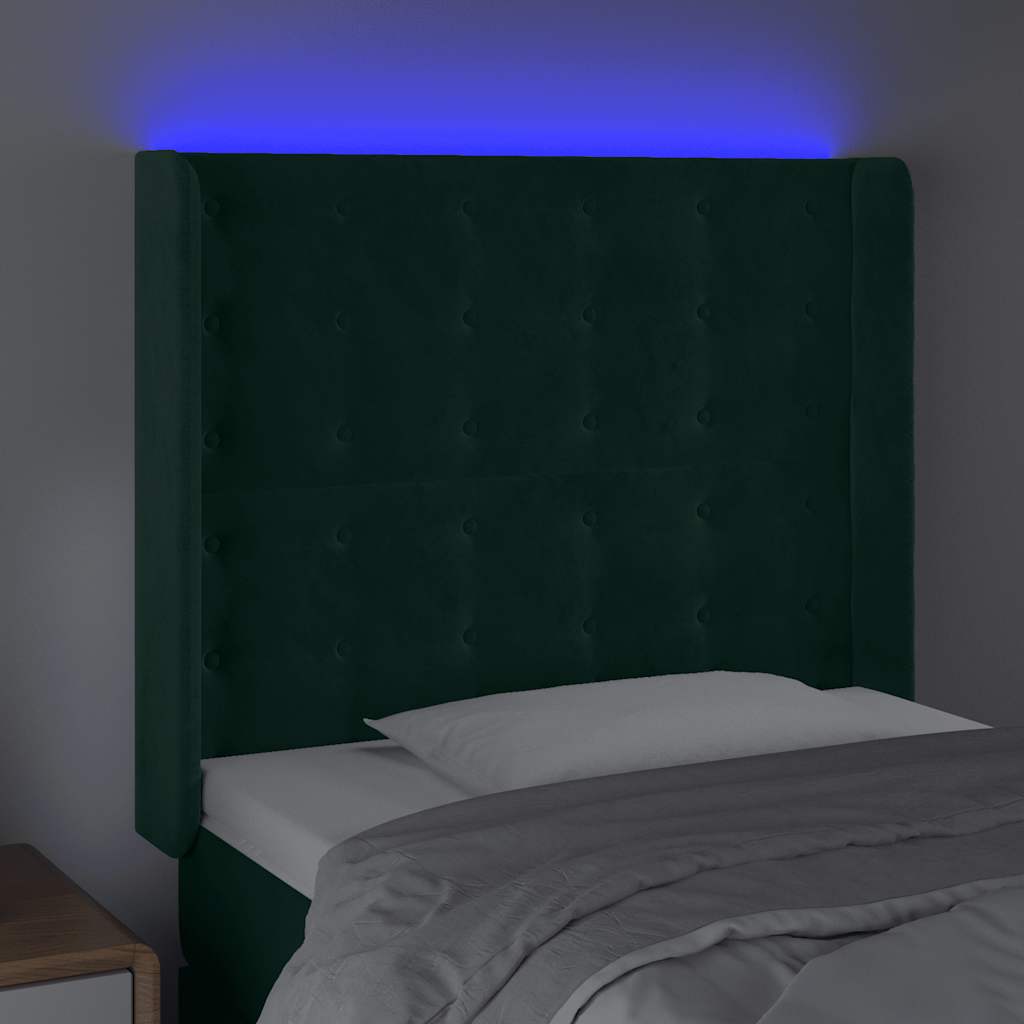 vidaXL Zagłówek do łóżka z LED, ciemnozielony 93x16x118/128 cm aksamit