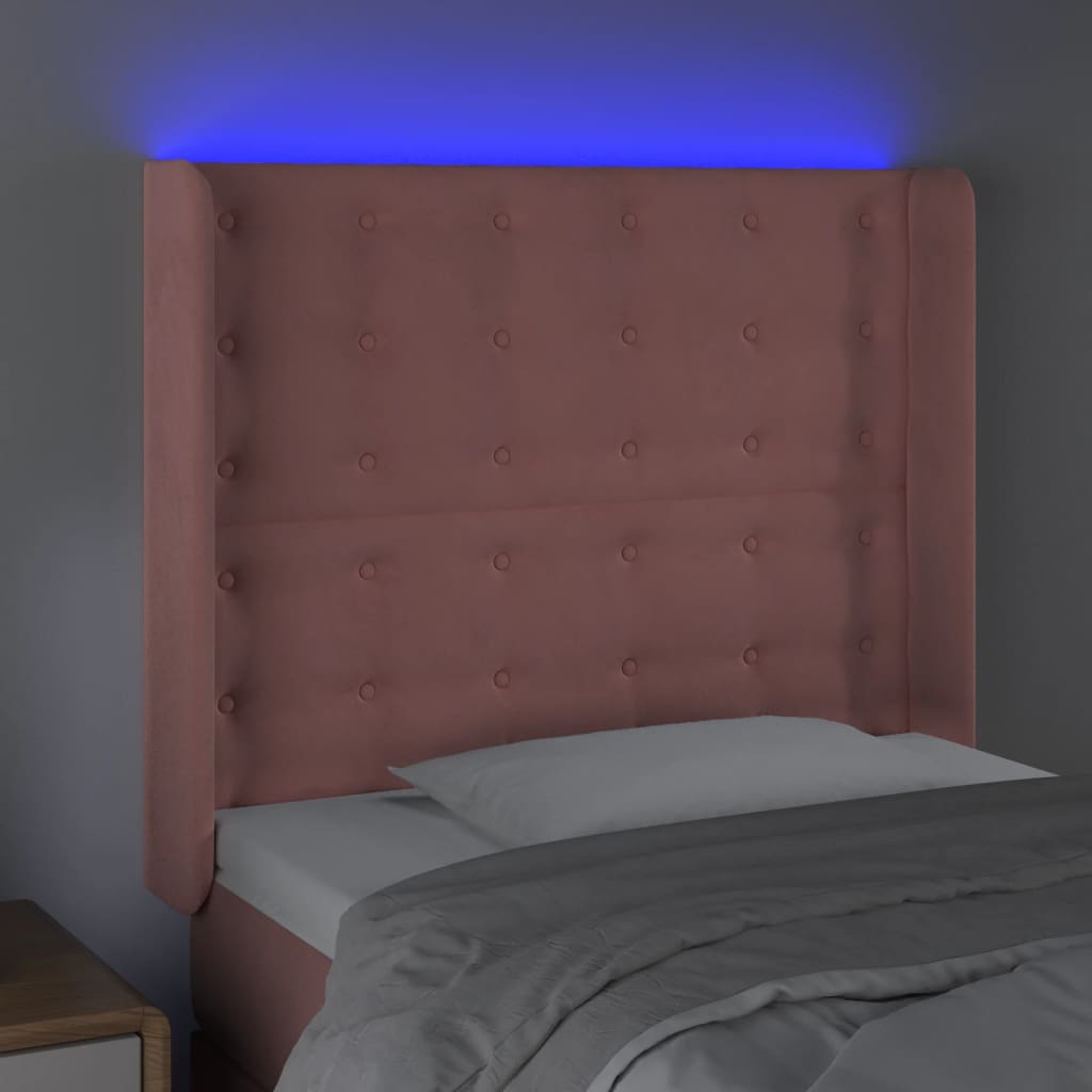 vidaXL Zagłówek do łóżka z LED, różowy, 93x16x118/128 cm, aksamit