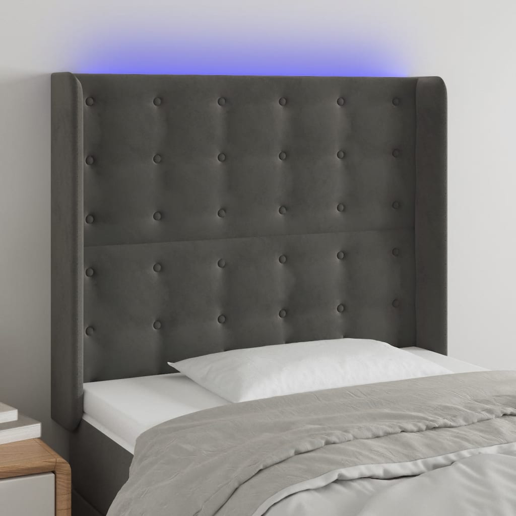 vidaXL Zagłówek do łóżka z LED, ciemnoszary, 103x16x118/128cm, aksamit