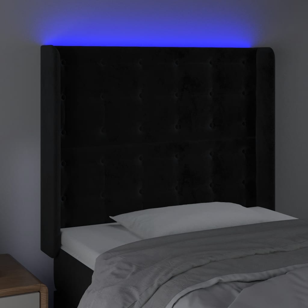 vidaXL Zagłówek do łóżka z LED, czarny, 103x16x118/128 cm, aksamit