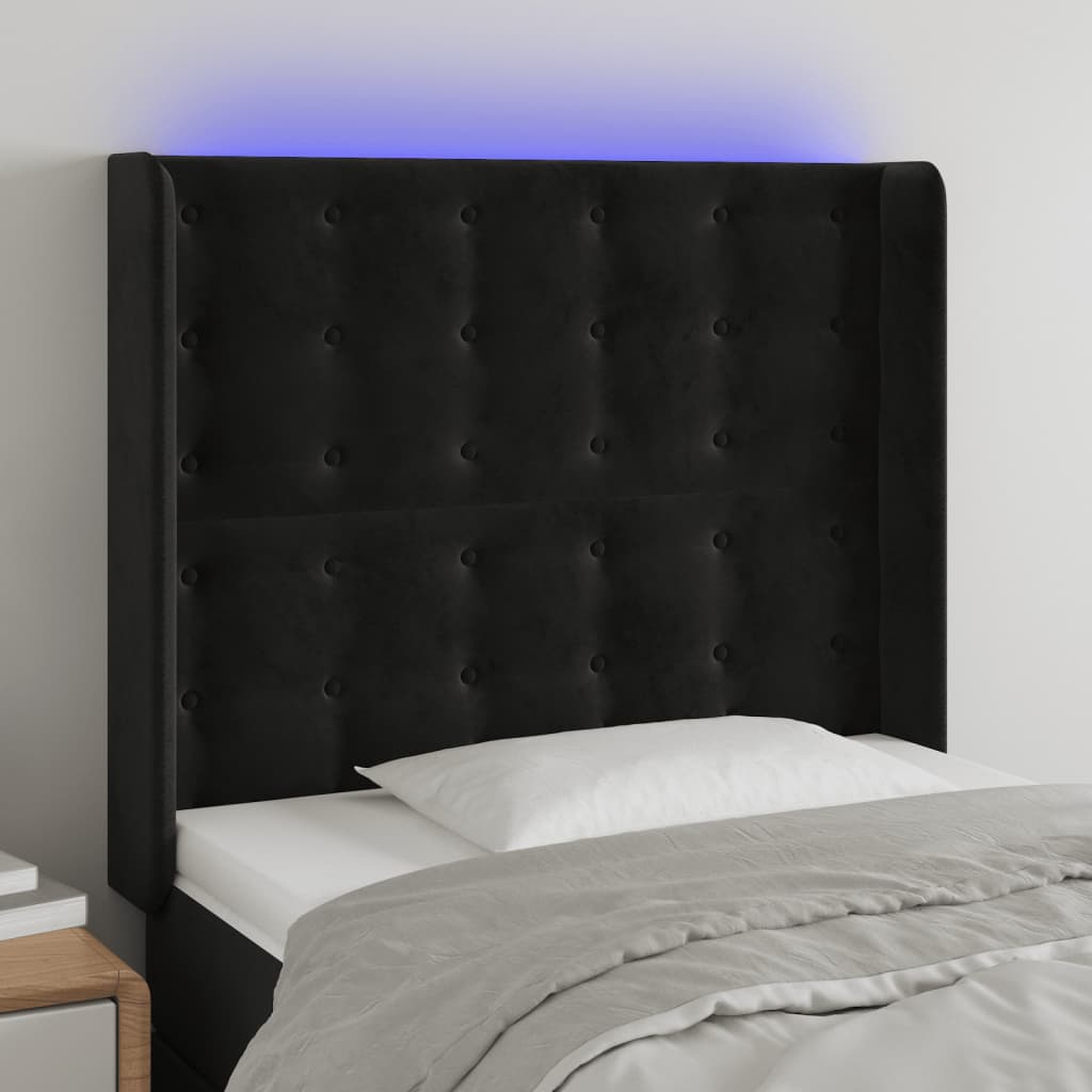 vidaXL Zagłówek do łóżka z LED, czarny, 103x16x118/128 cm, aksamit