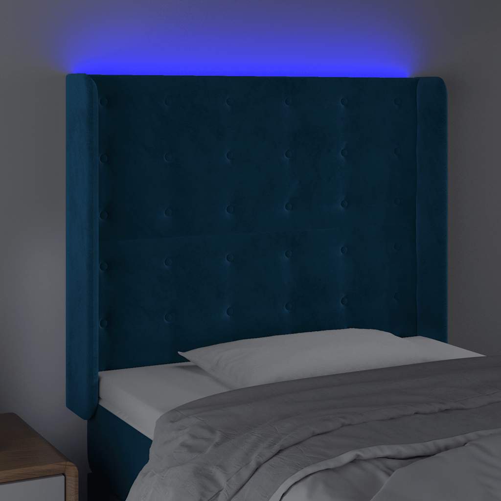 vidaXL Zagłówek do łóżka z LED ciemnoniebieski, 103x16x118/128 cm