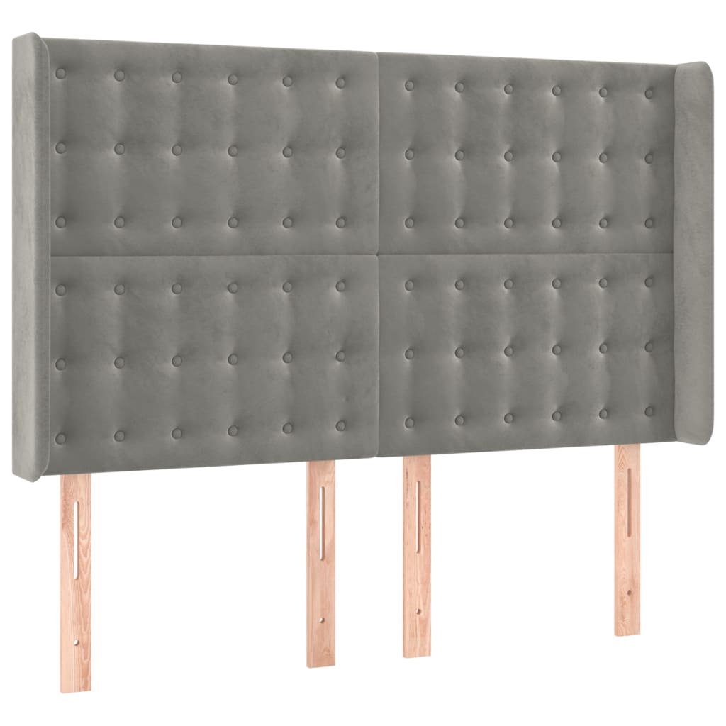 vidaXL Zagłówek do łóżka z LED, jasnoszary, 147x16x118/128 cm, aksamit