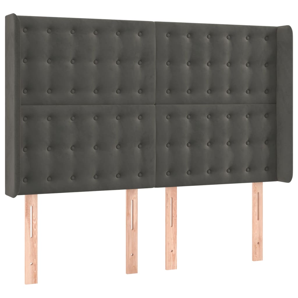 vidaXL Zagłówek do łóżka z LED, ciemnoszary, 147x16x118/128cm, aksamit