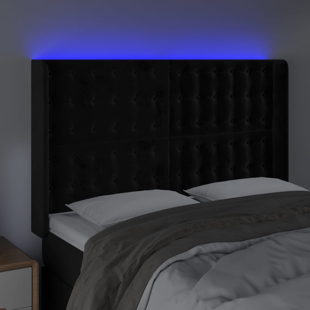 vidaXL Zagłówek do łóżka z LED, czarny, 147x16x118/128 cm, aksamit