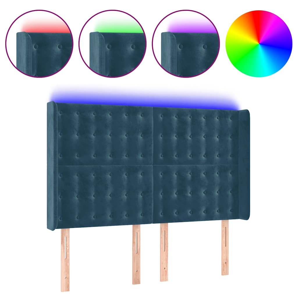 vidaXL Zagłówek do łóżka z LED ciemnoniebieski, 147x16x118/128 cm