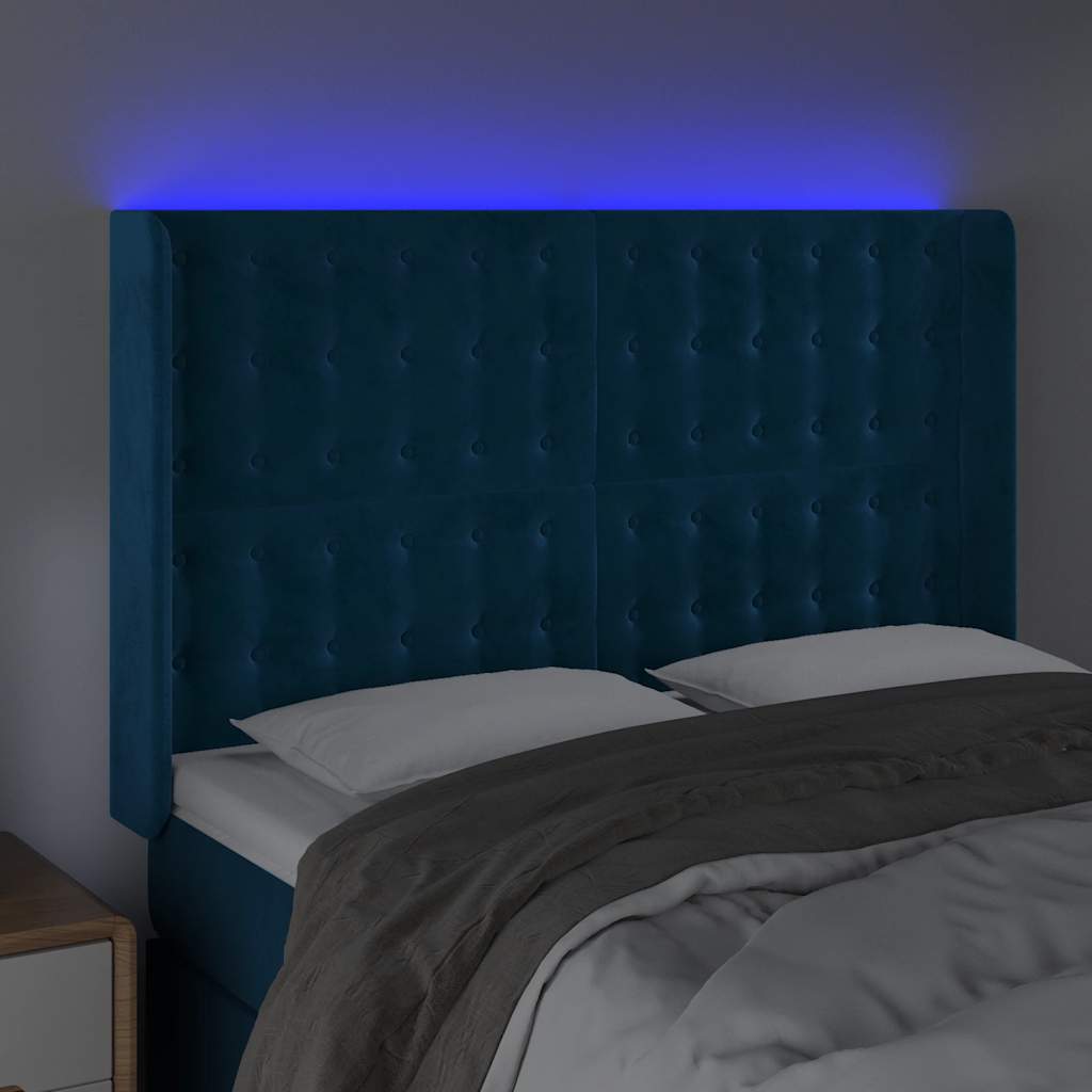 vidaXL Zagłówek do łóżka z LED ciemnoniebieski, 147x16x118/128 cm