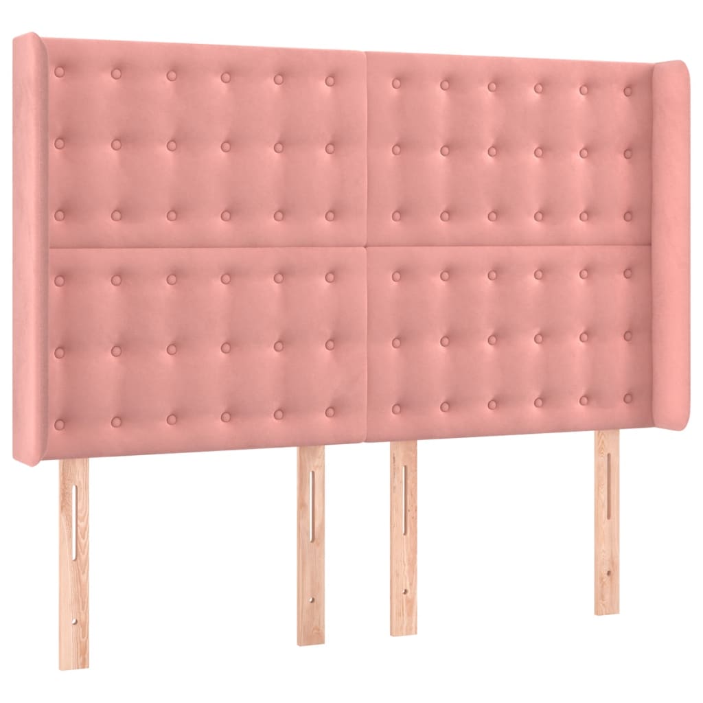 vidaXL Zagłówek do łóżka z LED, różowy, 147x16x118/128 cm, aksamit