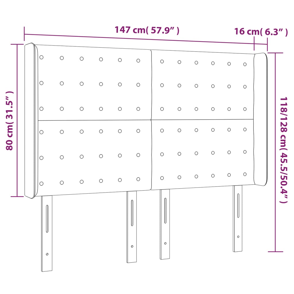 vidaXL Zagłówek do łóżka z LED, różowy, 147x16x118/128 cm, aksamit