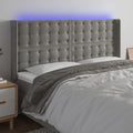 vidaXL Zagłówek do łóżka z LED, jasnoszary, 163x16x118/128 cm, aksamit