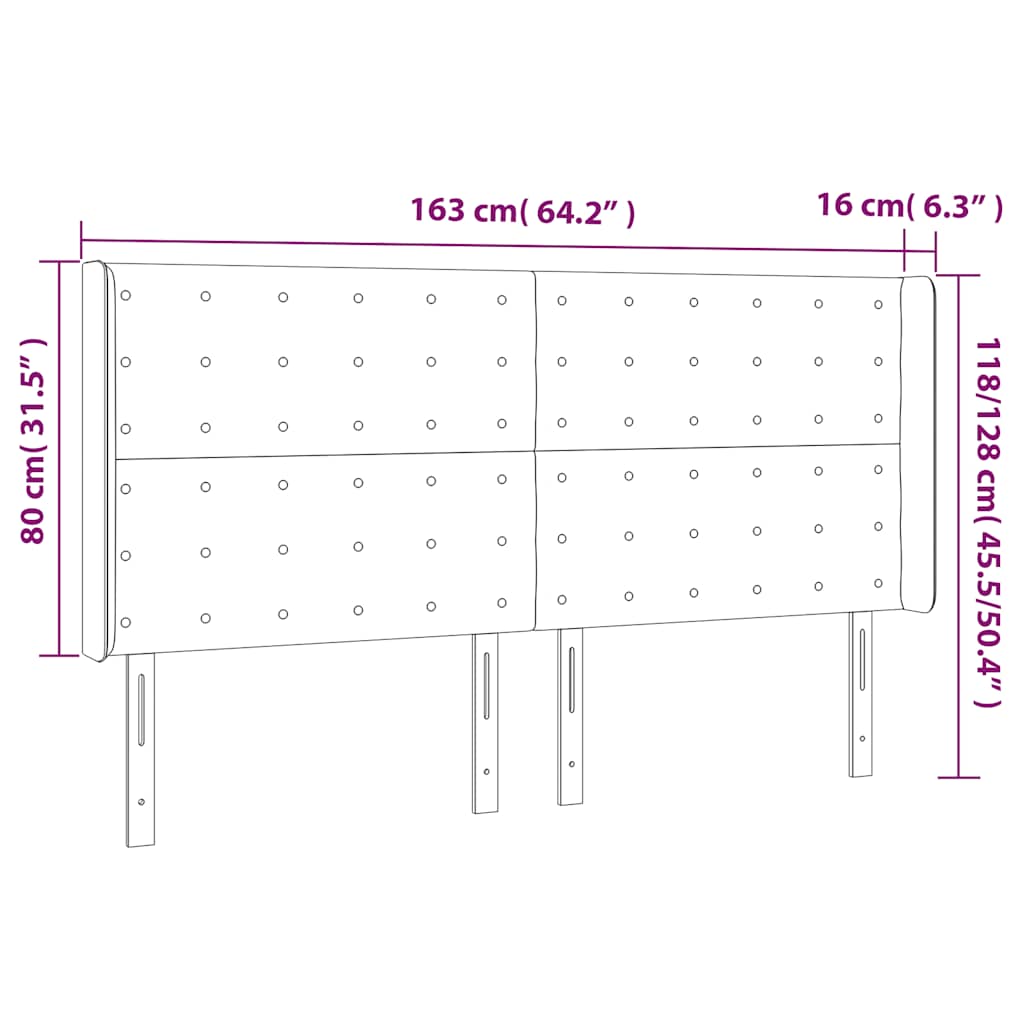 vidaXL Zagłówek do łóżka z LED, ciemnozielony 163x16x118/128cm aksamit
