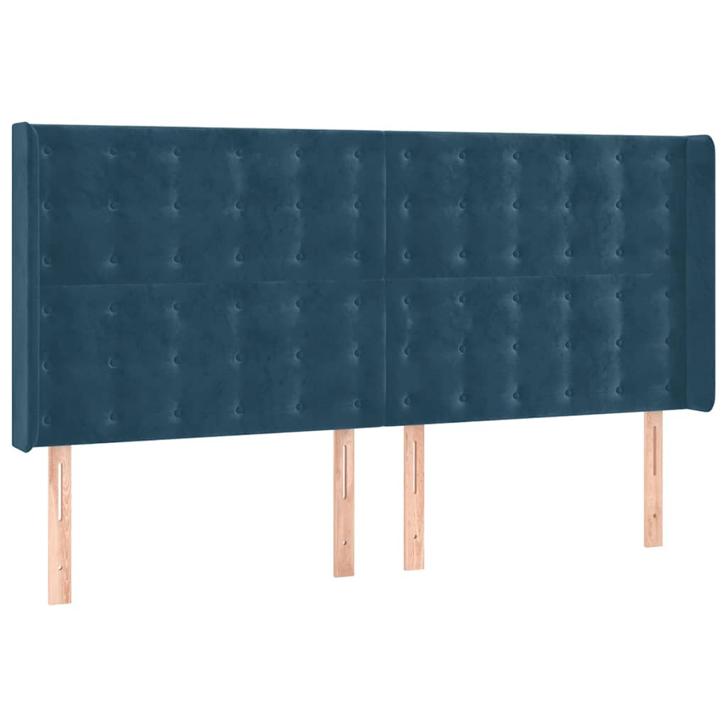 vidaXL Zagłówek do łóżka z LED ciemnoniebieski, 163x16x118/128 cm