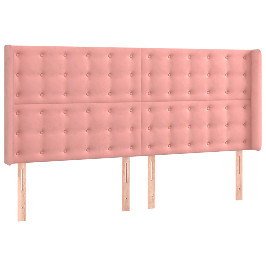 vidaXL Zagłówek do łóżka z LED, różowy, 163x16x118/128 cm, aksamit