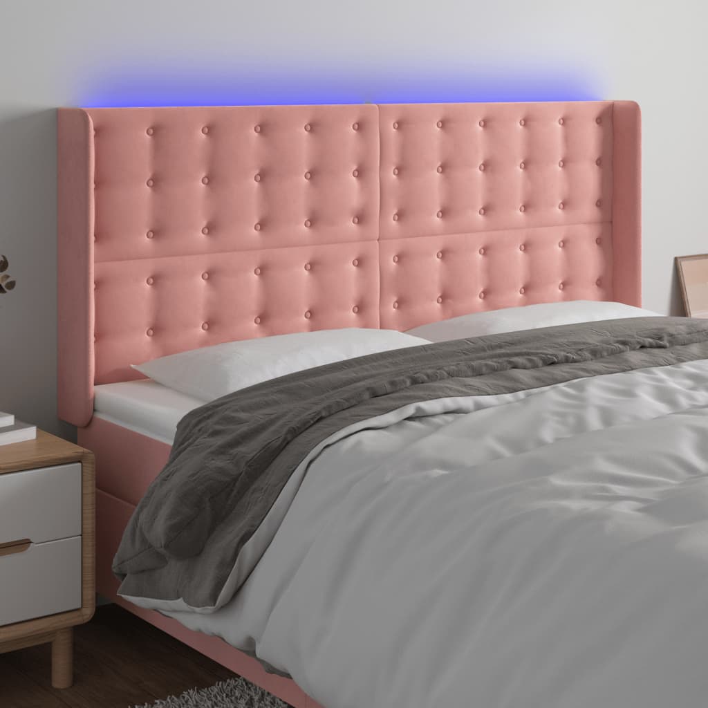 vidaXL Zagłówek do łóżka z LED, różowy, 163x16x118/128 cm, aksamit