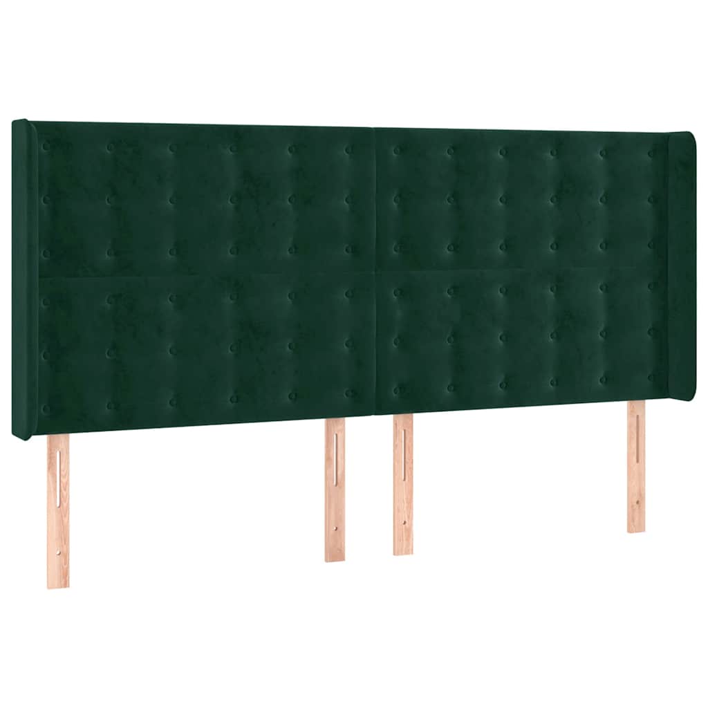 vidaXL Zagłówek do łóżka z LED, ciemnozielony 183x16x118/128cm aksamit