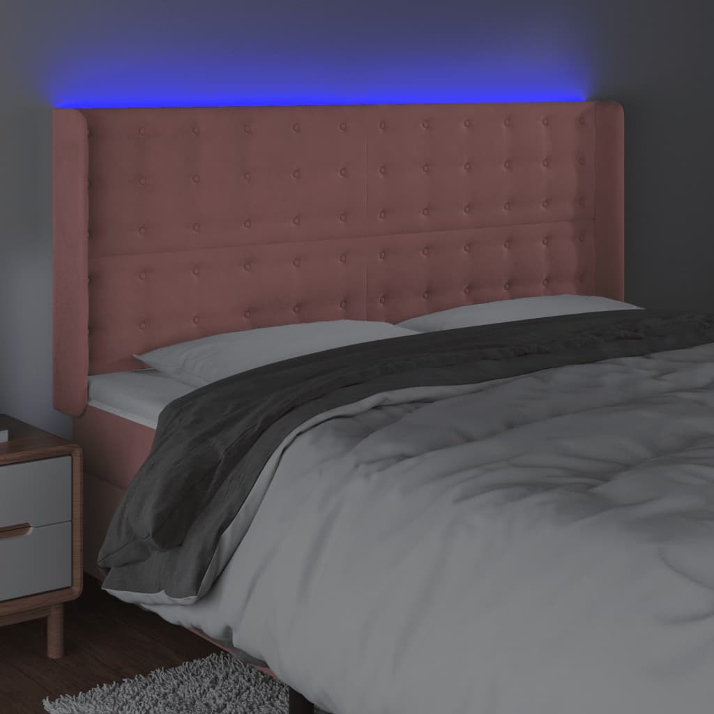 vidaXL Zagłówek do łóżka z LED, różowy, 183x16x118/128 cm, aksamit