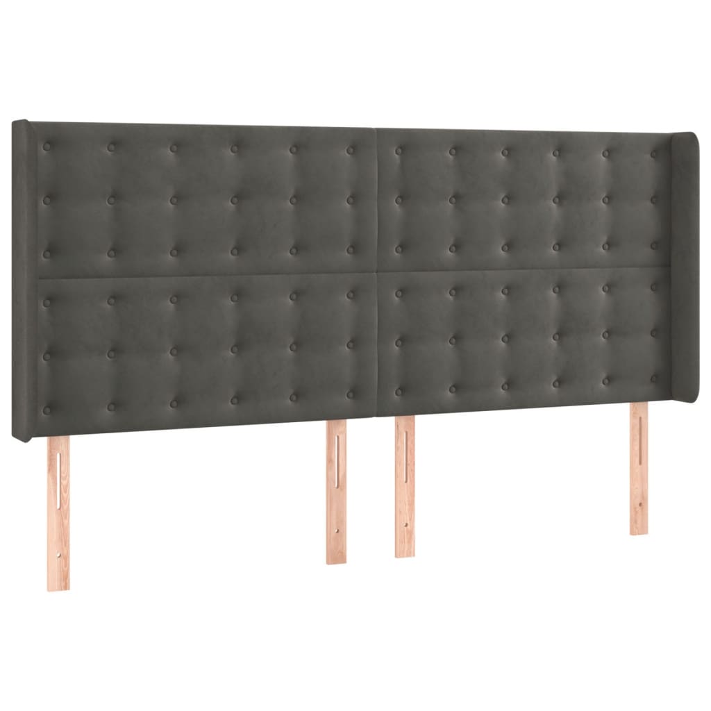 vidaXL Zagłówek do łóżka z LED, ciemnoszary, 203x16x118/128cm, aksamit