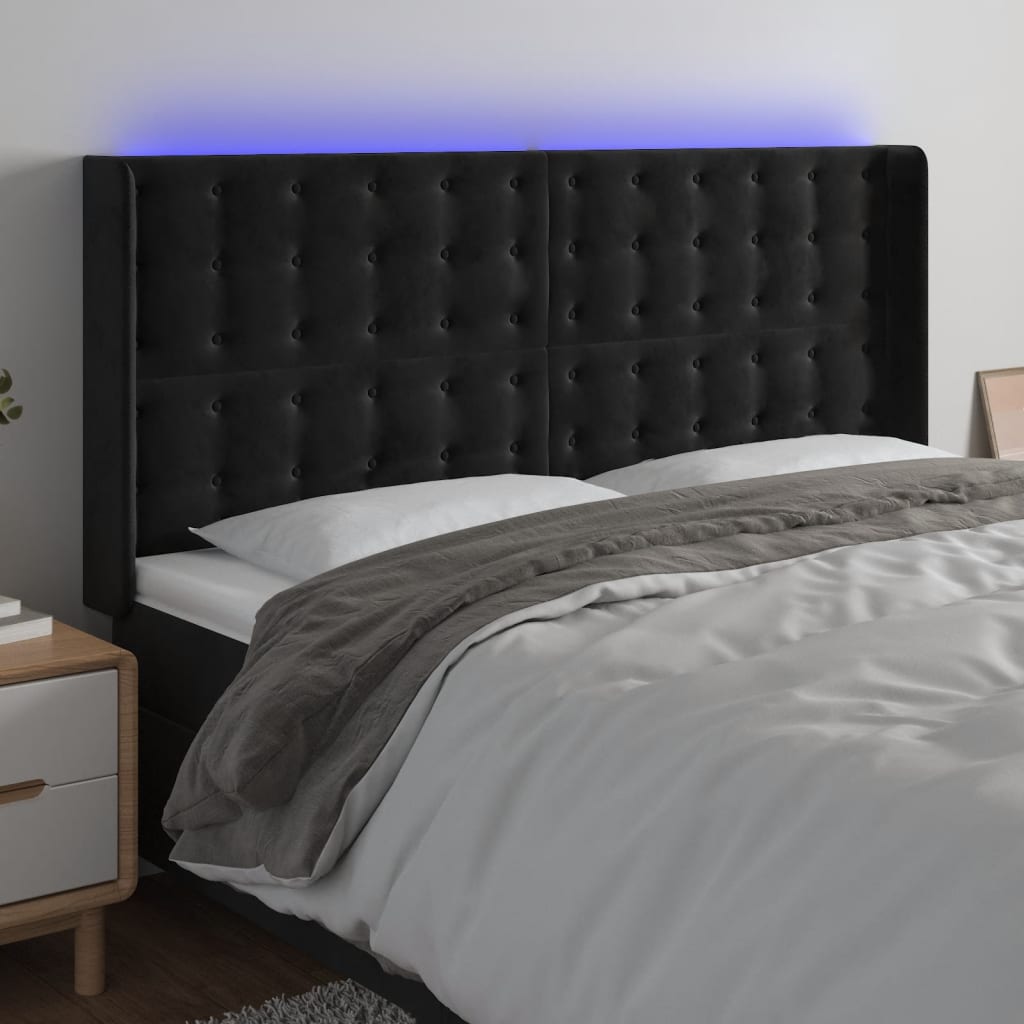 vidaXL Zagłówek do łóżka z LED, czarny, 203x16x118/128 cm, aksamit