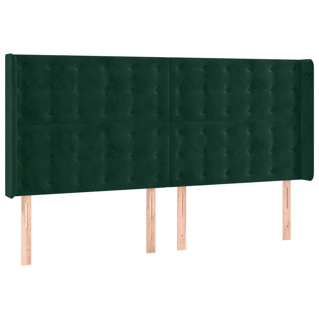 vidaXL Zagłówek do łóżka z LED, ciemnozielony 203x16x118/128cm aksamit