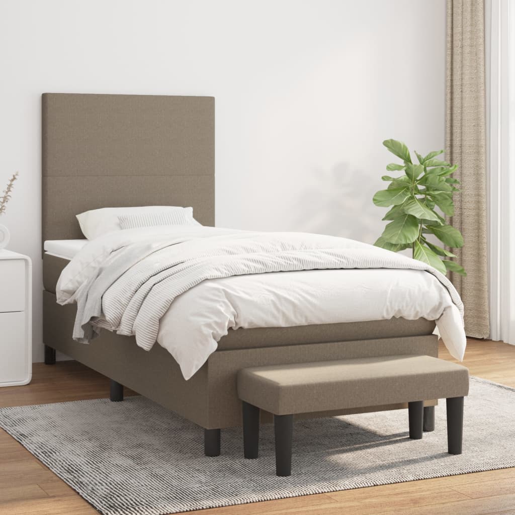 vidaXL Łóżko kontynentalne z materacem, taupe, tkanina, 90x190 cm