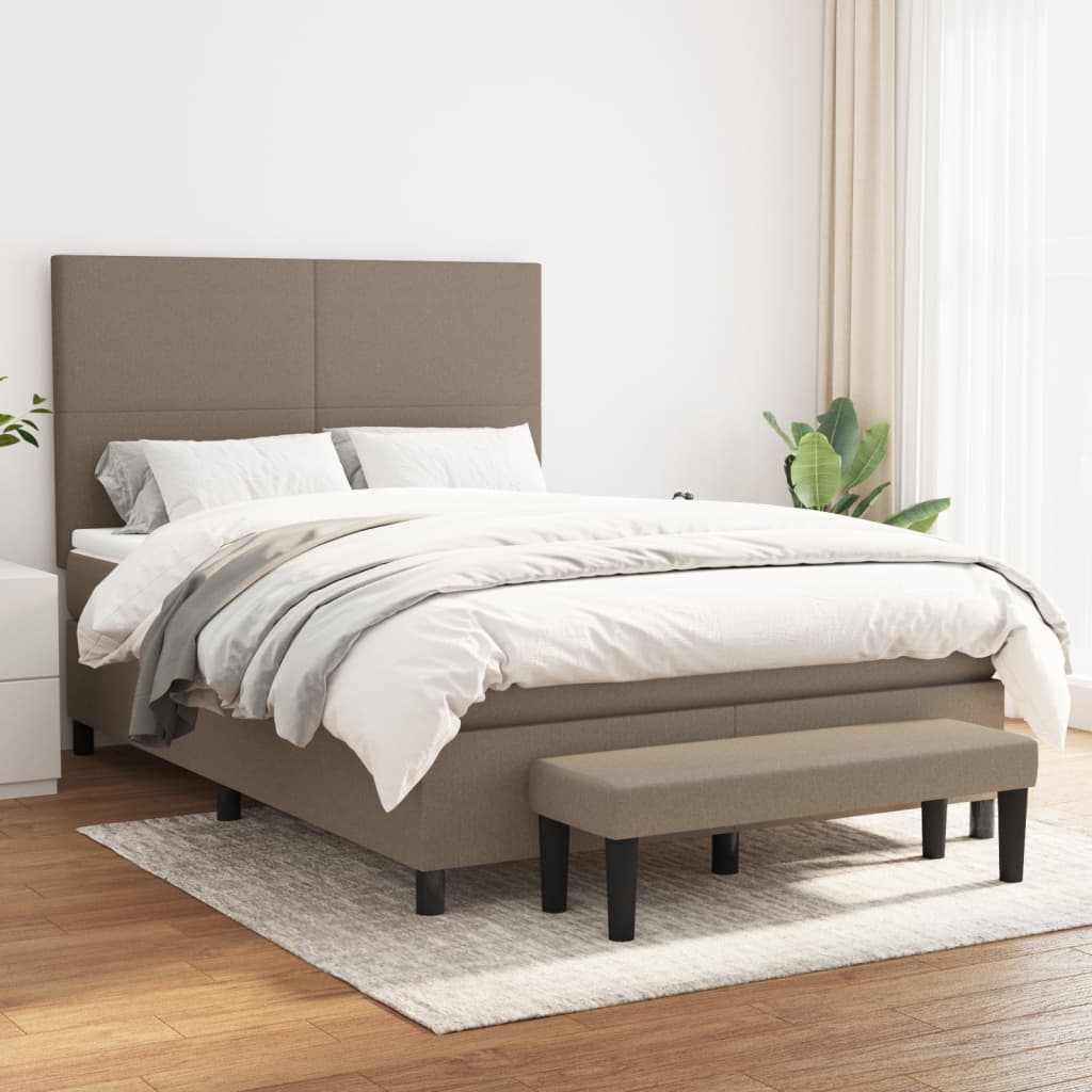 vidaXL Łóżko kontynentalne z materacem, taupe, tkanina, 140x190 cm
