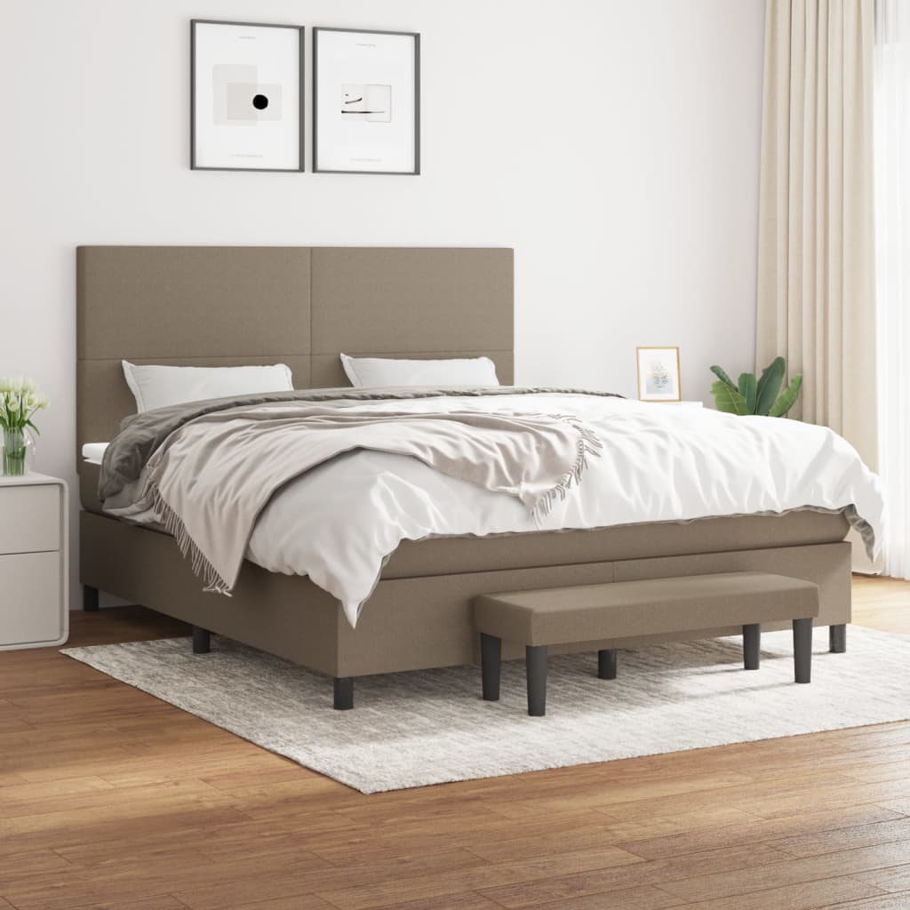 vidaXL Łóżko kontynentalne z materacem, taupe, tkanina, 160x200 cm